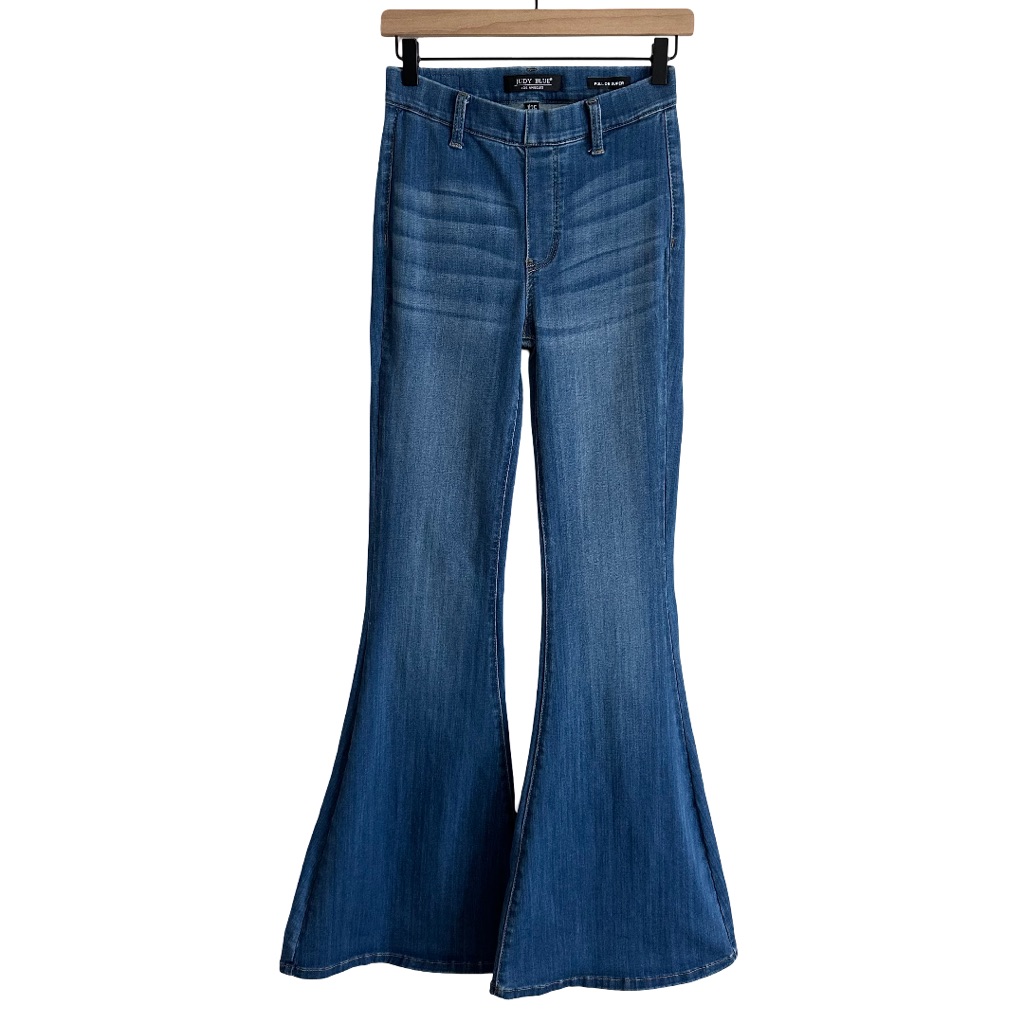 Judy Blue High Rise Pull On Super Flare Jeans Blue Denim Stretch 1 25 Jb88277